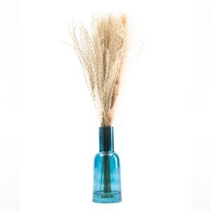 NIB Flora Bunda Pampas Grass in Blue Glass Vase